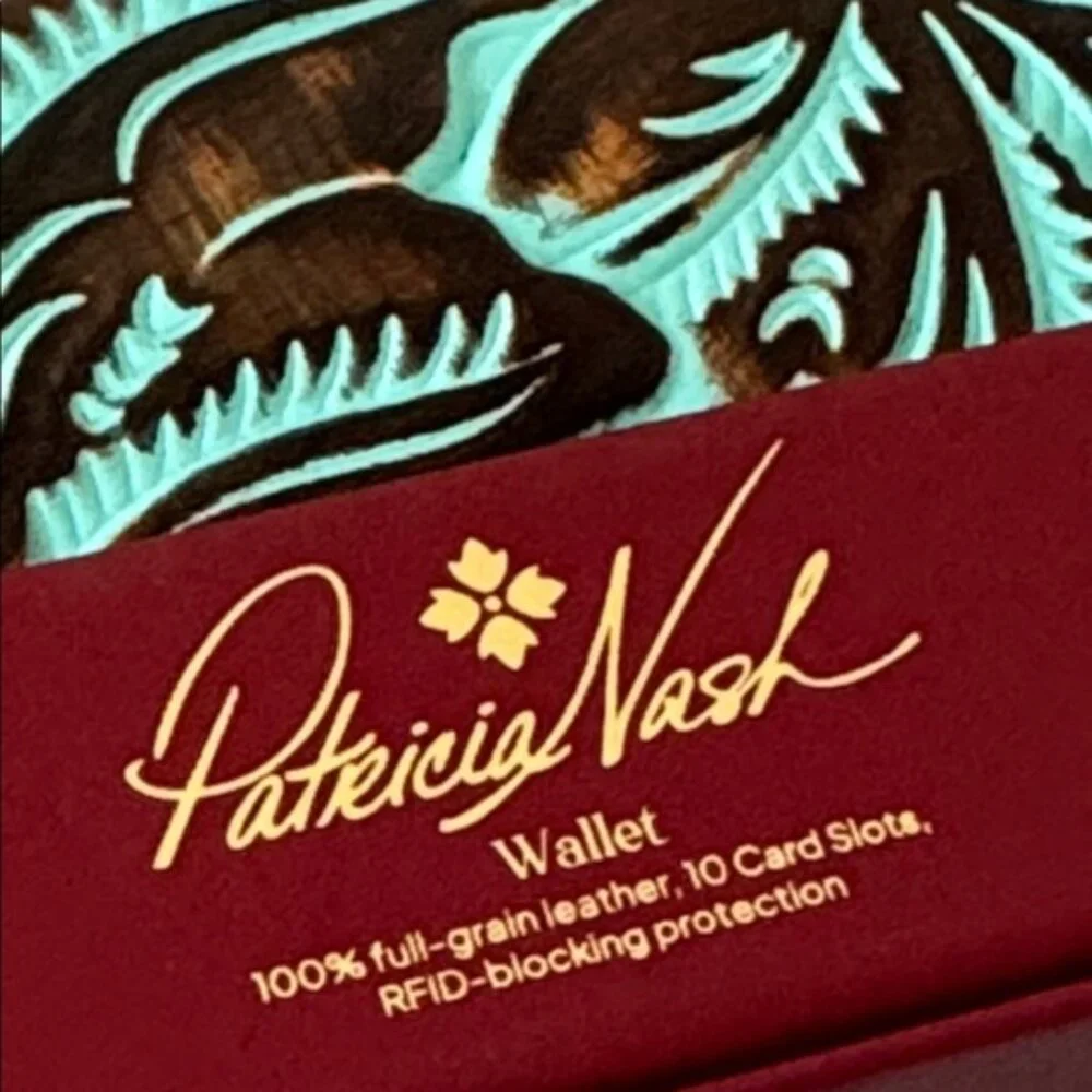 Patricia Nash Wallet Leather Framed Turquoise Cauchy Tooled In Gift Box